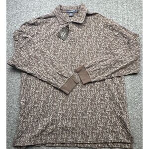 Daniel Cremieux Collection Polo Shirt Brown Geometric Mens Large Long Sleeve NEW